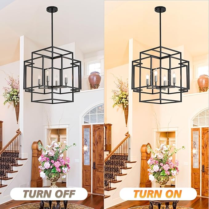 16.5" Farmhouse Chandelier, 4-Light Industrial Ceiling Pendant Light Fixture, Modern Foyer Lighting Fixtures, Dining Room Light Fixtures Over Table, Black and Silver Pendant Lights for Kitchen Island