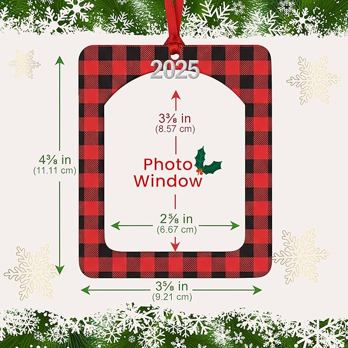 2025 Photo Ornaments for Christmas Tree, Sparkly Glitter Christmas Frame Ornament, Easy-Load Magnetic Design, Includes Satin Ribbon, Silver Charm & Photo Protector, Vertical, Green