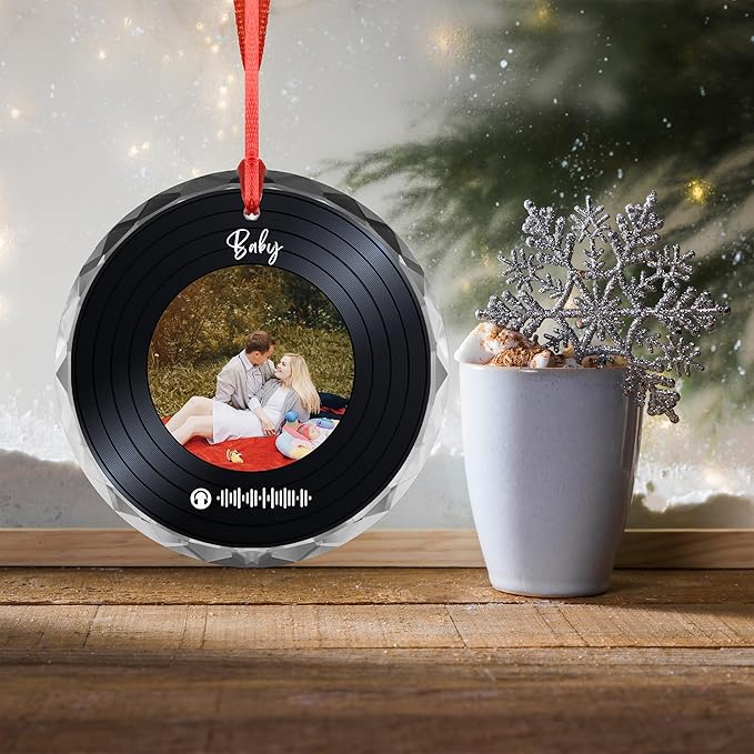 Custom Vinyl Record Ornament – Personalized Song Gift for Couples – Acrylic or Glass Photo Ornament – Anniversary, Valentine’s Day Keepsake