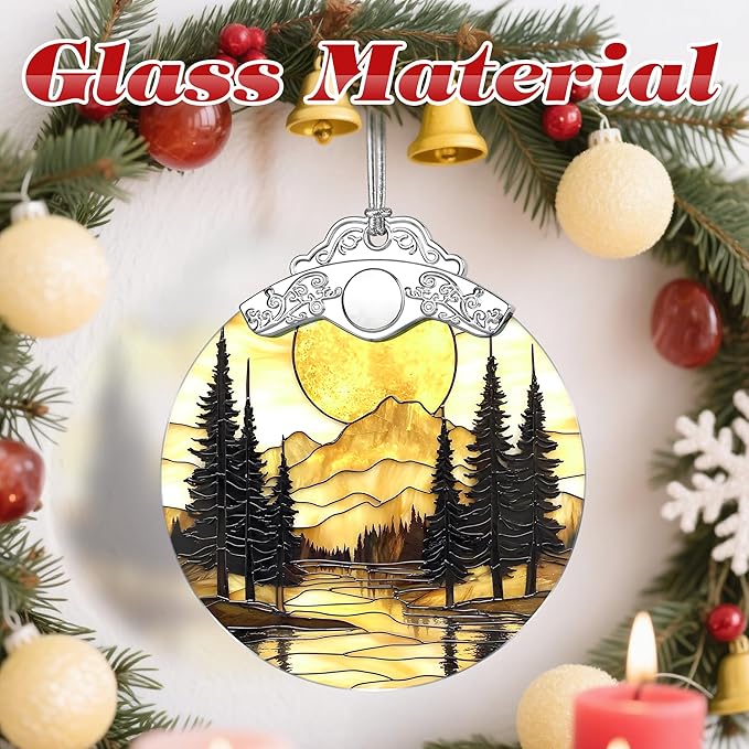 Stained Glass Ornament, Christmas Ornaments, Christmas Decorations for Tree, Holiday Ornament, Gifts for Nature Lovers, Holiday Party Gifts, Gift Ideas & Xmas Gift - Mountain Sunset