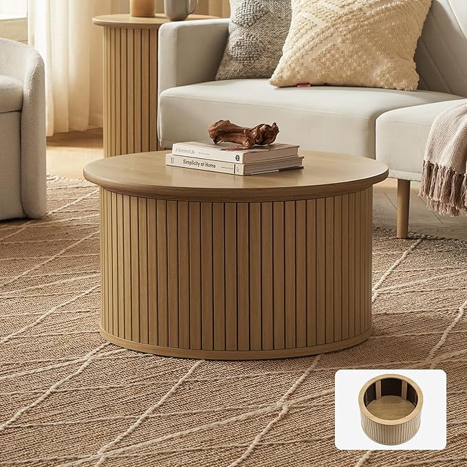 mopio Quin Collection: The Epitome of Mid-Century Modern Furniture. Complete with Rounded Table top Edge, and Tambour Design (Oak, Round)