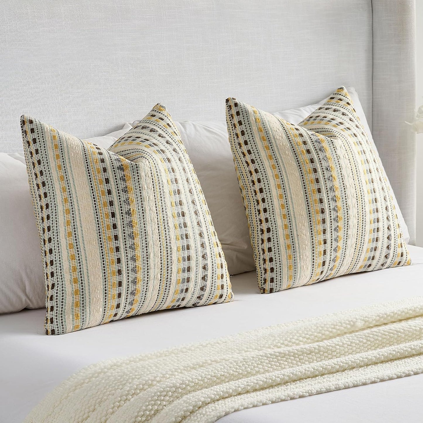 FUTEI Yellow Grey Decorative Throw Pillow Covers 24x24 Inch Set of 2,Soft Cozy Chenille Jacquard Textured Euro Pillow Shams,Boho Home Decor for Couch Bed Living Room