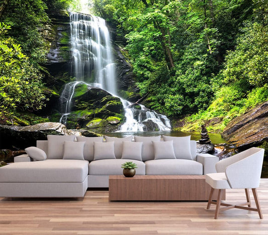 151''x105''Cascading Waterfalls in Forest Wall Mural Large Wallpaper Mural Wall Decor for Bedroom, Living Room, Kids Room(Not Self-Adhesive)