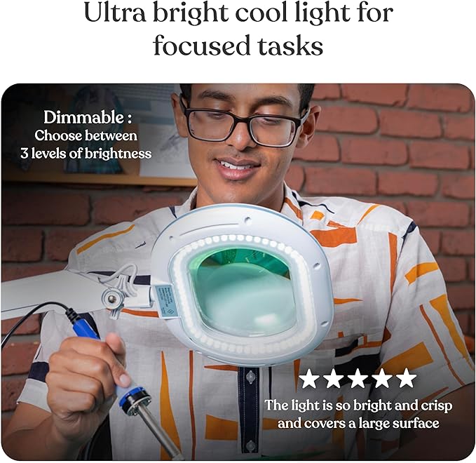 Brightech LightView Pro Magnifying Glass with Stand and Light – Magnifying Floor Lamp with 6-Wheels on a Sturdy Base for Facials – LED Work Light with XL Magnifier Glass for Crafts and Projects