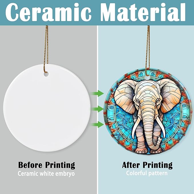 Elephant Ceramic Ornament - Christmas Tree Elephant Keepsake Gifts - Animal Lovers Ornament