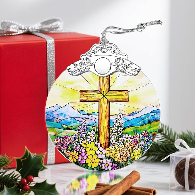 Christmas Ornaments: Stained Glass Ornament, Christmas Tree Ornament, Hanging Ornaments for Home Decor & Xmas Tree Decorations – Exquisite Holiday Decor, Gifts & Holiday Present - Cross
