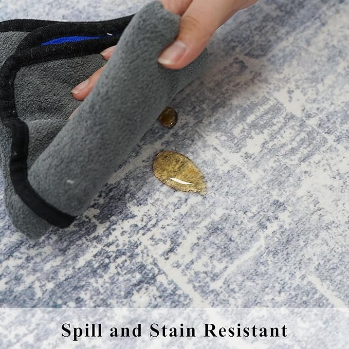 Washable 2x4 Kitchen Area Rugs: Abstract Stain-Resistant Sink Rug Non-Slip Durable Doormat Ultra Soft Bedroom Nursery Besides Carpets Indoor Water Resistant Bathroom Floor Mat(2x4,Blue/Ivory)