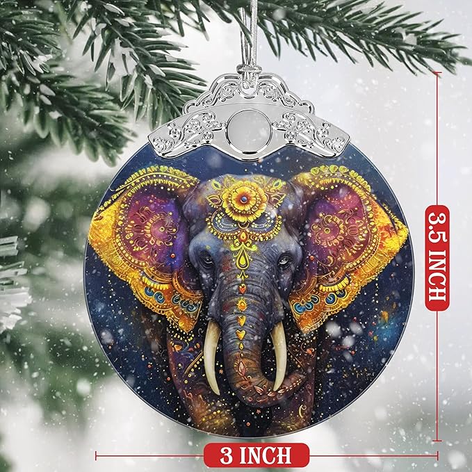 Christmas Decorations Ornaments, Stained Glass Ornament, Christmas Tree Ornaments, 2025 Gift Ornament, Xmas Gift for Friend Family Coworker - Elephant