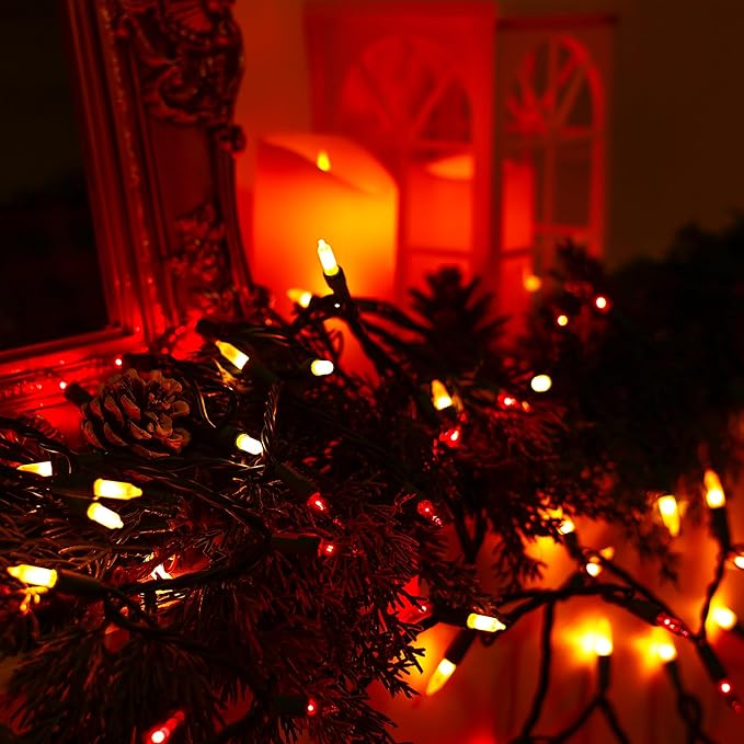Christmas String Lights - 24ft 100 Incandescent Multi Color Mini Bulbs Lights,Red&White Lighting Decor for Outdoor&Indoor Use, Fairy Garden, Yard, Home, Party, Holiday, Halloween Decoration