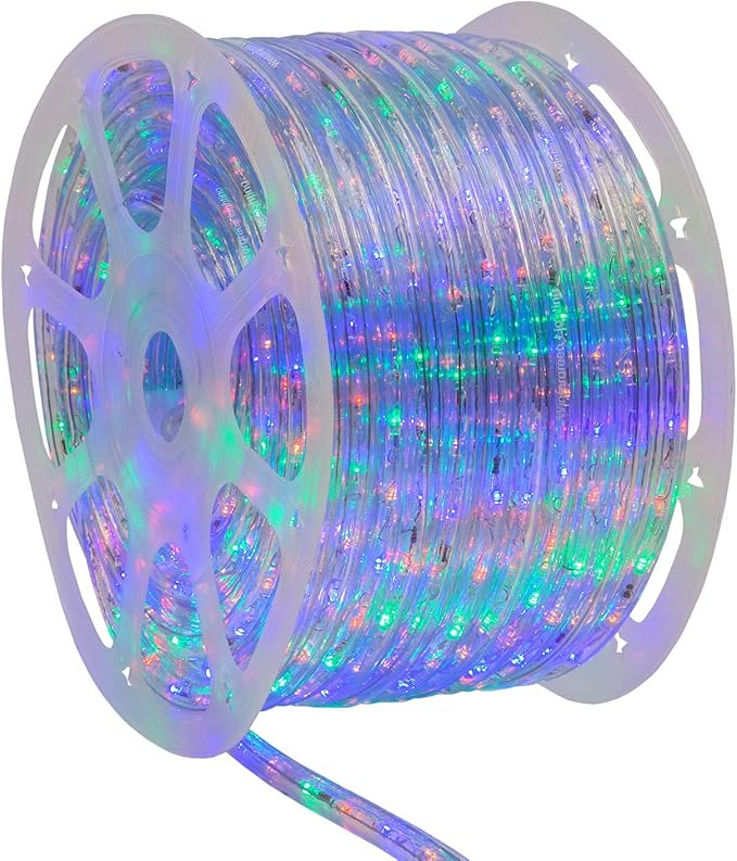 Wintergreen Lighting 150ft 1800 LED Heavy Duty Rope Light Spool, 120V ETL Indoor Rope Lights Plugin Outdoor Tube Lights ½ Inch, Accessories and Mounting Clips Included, Multicolor