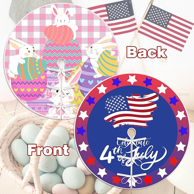 Easter Tree Skirt 4th of July Tree Skirt 36 Inch American Flag Day Memorial Day Double Sided Print Mat Independence Day Easter Christmas Holiday Party Decoration