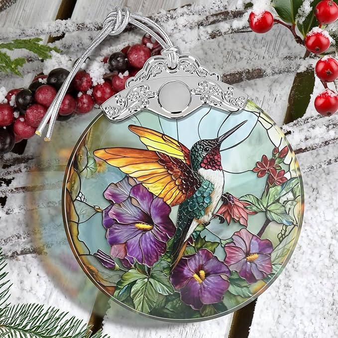 Stained Glass Hanging Ornament - Christmas Tree Decoration, Gift Idea for Holidays - Hummingbird