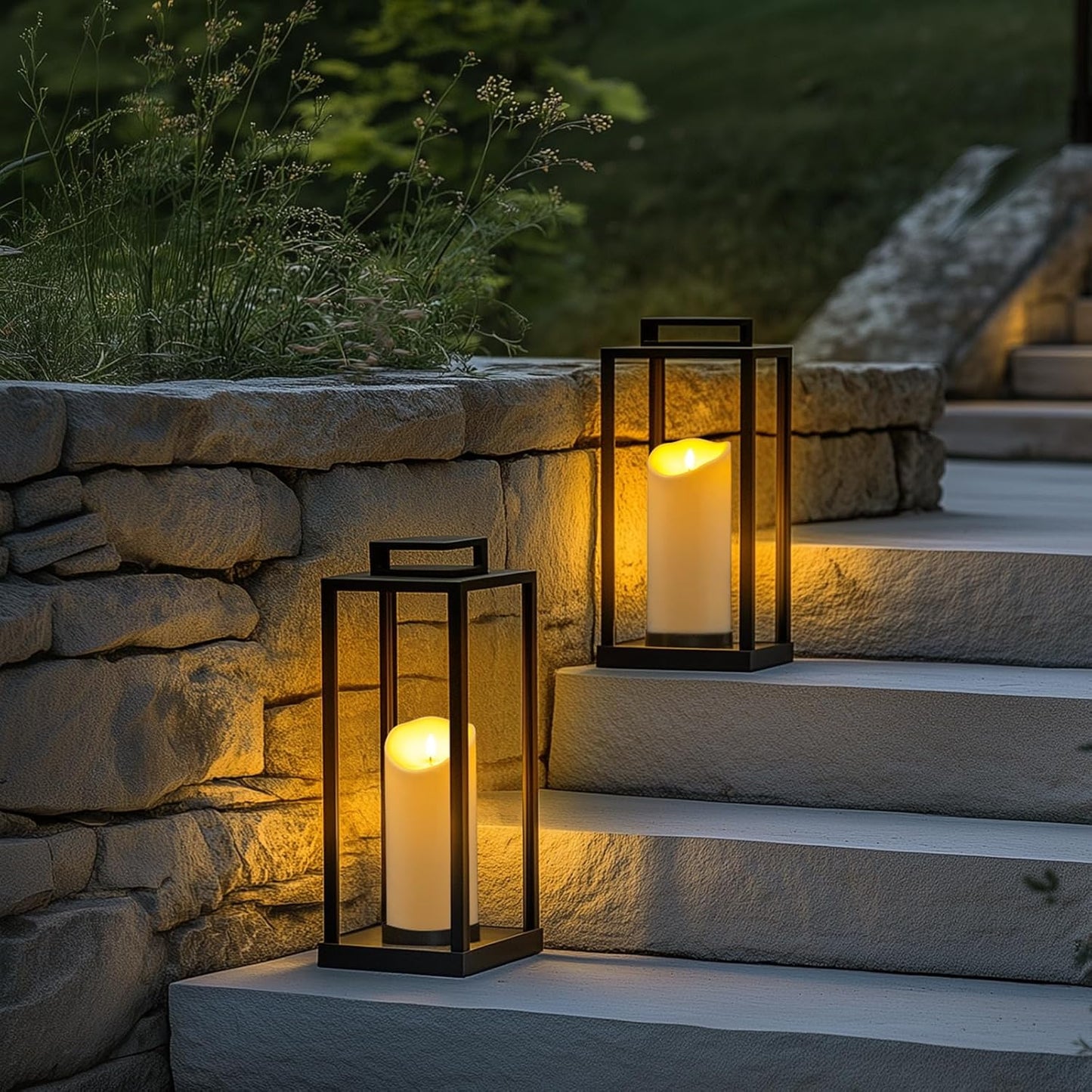 Homemory 4"x9" Outdoor Waterproof Flameless Candles with Timers and Remote Control, Battery Operated Candles, LED Plastic Candles, Ivory White, Set of 2