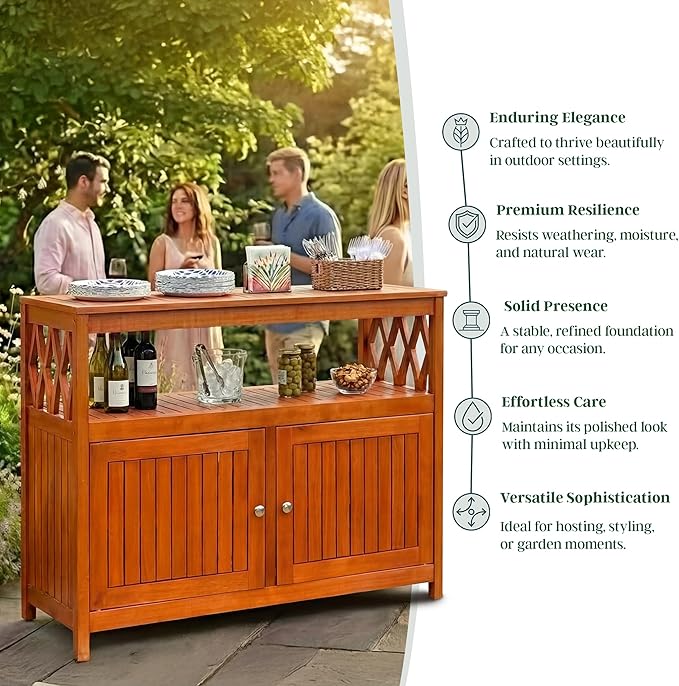 DTY Outdoor Living Longs Peak Eucalyptus Wood Sideboard Table, Outdoor Buffet Cabinet with Storage, Natural Oil Weather-Resistant Finish
