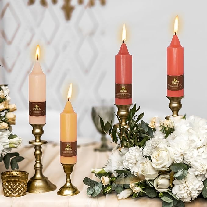 5 Inch Short Taper Candle Candlesticks Unscented Handmade Set of 4 Smokeless Long Burning Twisted Candlesticks for Thanksgiving Day Home Decoration Wedding(Orange)