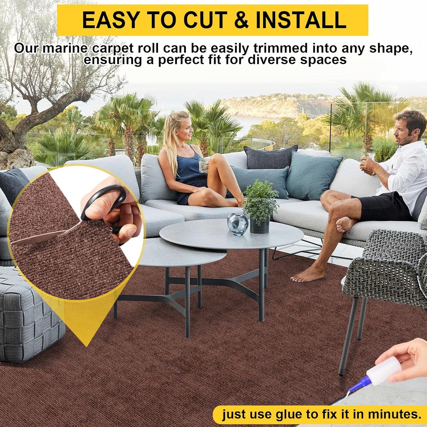 Marine Carpet,6 FT x 23 FT Brown Indoor Outdoor Carpet 0.2" Thick Boat Carpet with Water-Proof TPE Backing, Non-Slide Outdoor Marine Carpet Roll for Home, Patio, Porch, Deck
