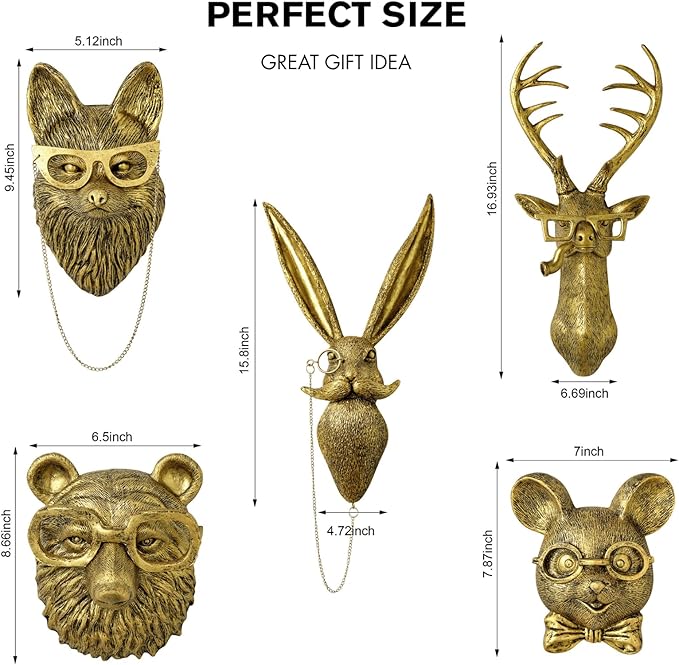 montresor Animal Head Wall Art Sculpture Gold Bear Vintage 3D Wall Decor Art for Whimsigoth Home Wall Decor Lightweight Material Accent Wall Hanging Room Decor for Maximalist Decor (Bear)
