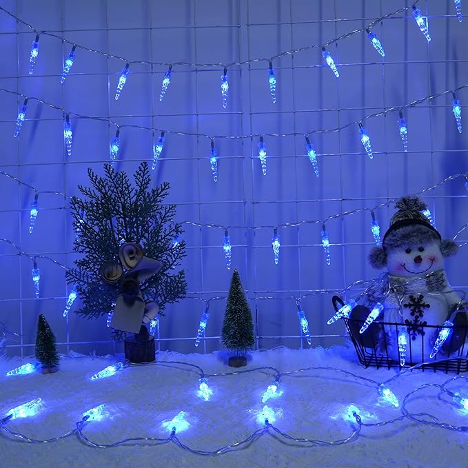 Christmas Icicle Light，19.6ft 40 LED Blue Icicle String Lights Indoor, Hanging Icicle Christmas Lights for Eave Holiday Garden Indoor Outdoor Xmas Decorations