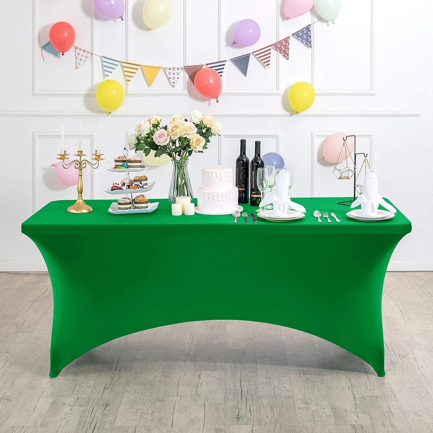 2Pack Spandex Table Cover for 8FT or 4ft or 6ft Table Universal Fitted Stretch Tablecloth for Party, Banquet, Wedding and Events-Emerald