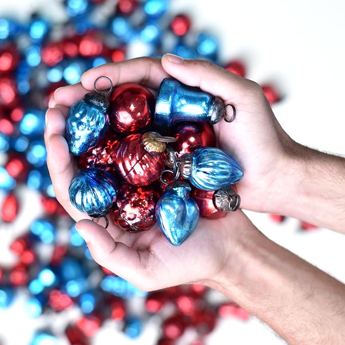 IndianShelf 100 Pieces Red & Turquoise Glass Vintage Christmas Ornaments Mini Bulk Decorative Ornaments for Halloween, Christmas Tree, New Year, Valentine Day, Holidays, Event & Wedding(25 * 4 Boxes)