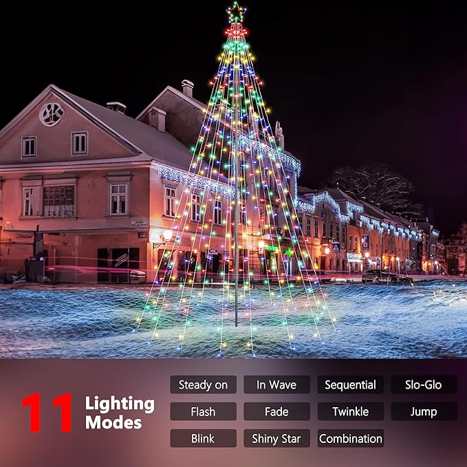 Flacchi 10 FT 404 LED Star String Lights Outdoor - Pole Set with Remote, Multiple Lighting Modes, Timer, and Waterproof Feature for Ultimate Holiday Decor (Multicolor)