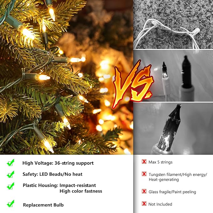 Joomer LED Clear Christmas Lights, 2Pack Total 39FT 200 LED Warm White Christmas Tree Lights, Connectable Waterproof Mini String Lights Plug in for Indoor Outdoor Home Christmas Decoration