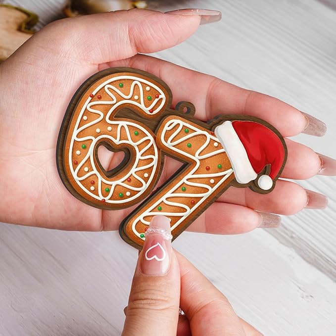 67 Christmas Ornament, 67 Ornaments for Xmas Tree, Funny Christmas Ornaments 2025, 6 7 Meme Ornament for Teens, Six Seven Gifts, Gag Gifts for Teens, Teen Girls Trendy Stuff (Gingerbread 67)