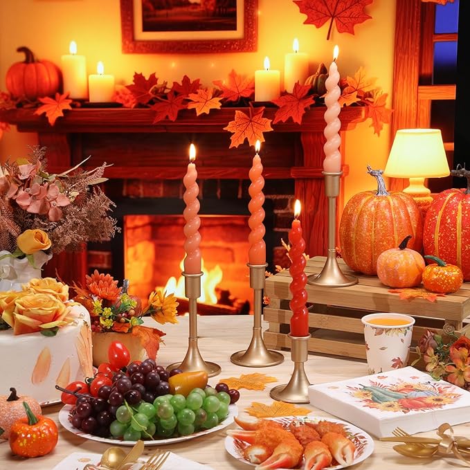 Zhengmy 4 Pcs Gradient Orange Spiral Taper Candle 7 Inch Twisted Long Wax Dinner Candlestick for Fall Halloween Christmas Holiday Valentines Wedding Birthday Baby Shower Table Decor(Solid)