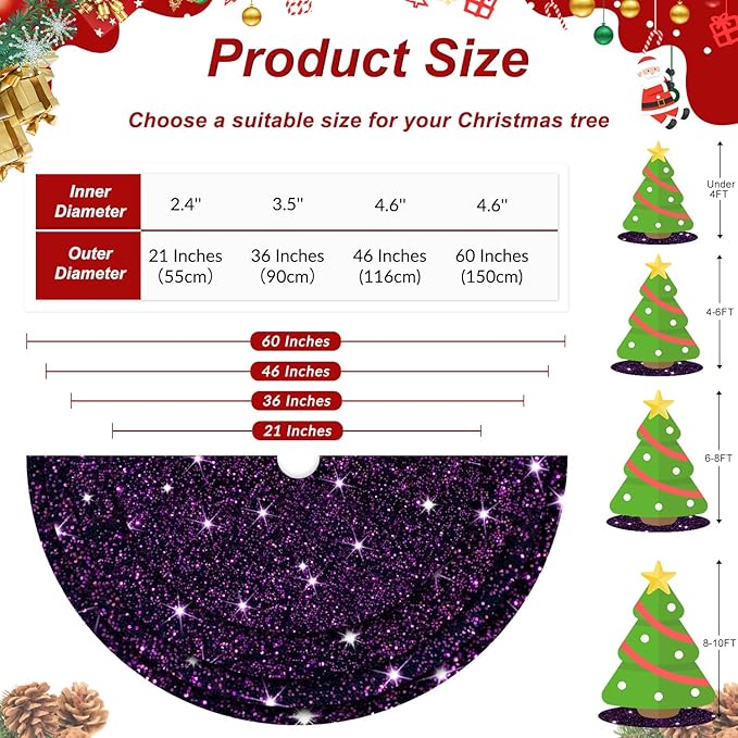 Purple Christmas Tree Skirt 36 Inches Sequin Tree Skirts Embroidered Velvet Tree Skirt Sparkly Xmas Tree Base Cover Glitter Fall Tree Skirt for Artificial Trees Christmas Tree Skirts Decor