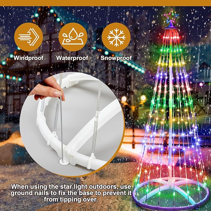 5 Pack 4/4/5/5/6 FT Christmas LED Cone Tree Lights Outdoor Decorations24 Modes Color Changing with Timer Foldable Lighted Tree Waterproof String Lights Holiday Decor for Christmas New Year Xmas