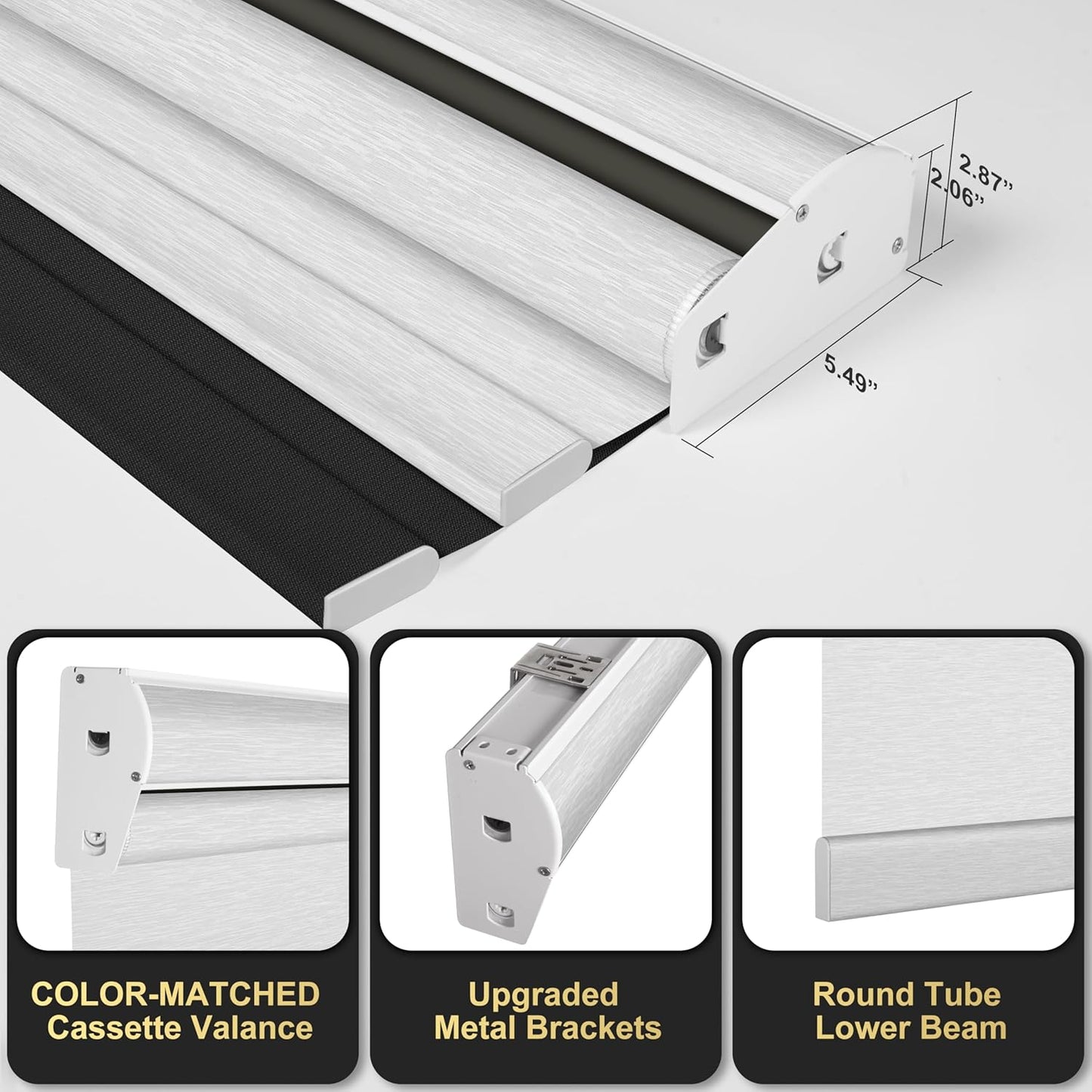 BERISSA Cordless Dual Roller Shades with Cassette Valance,Double Window Shades Blackout and Light Filtering Shades,Day and Night Roller Shades for Home Office Door.Linen Black and White.64 W x 80" H