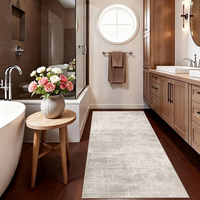 Washable 2x6 Hallway Runner Rug: Abstract Soft Entryway Doormat Water-Resistan Bathroom Kitchen Carpet with Non-Slip Backing Modern Living Room Bedroom Dining Room Decorative Carpet（2x6,Beige/Cream）