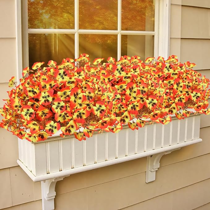 Geegoods Artificial Pansy Flowers Outdoor for Front Door Garden Porch Window Box Patio Home Decor (Orange, 20PCS)