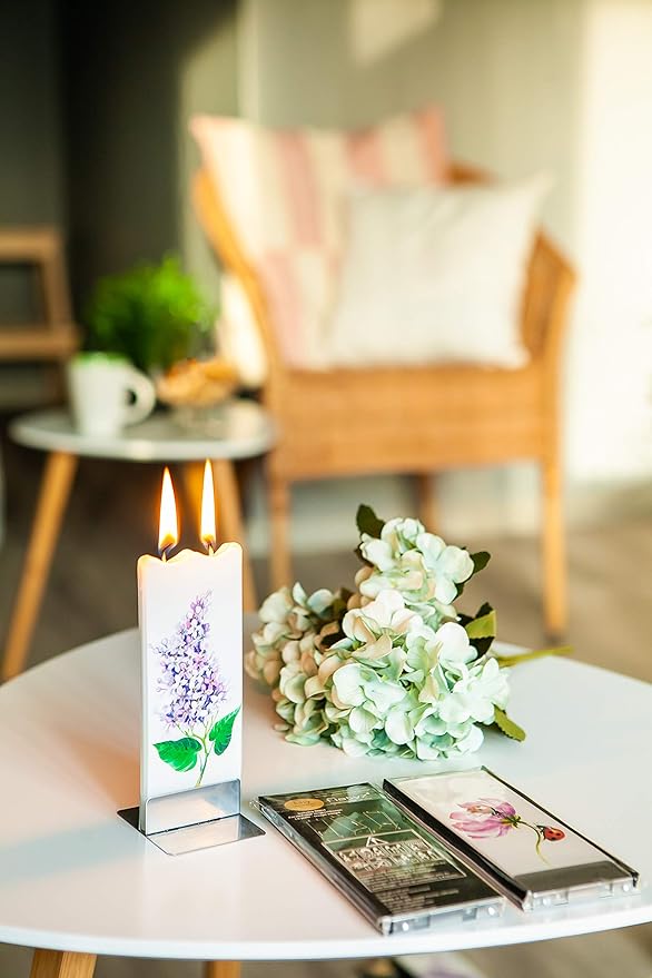Flatyz Handmade Gift Set With Steel Base - Flower Candle for Mother's Day - Spring Design for Women - Peony Aesthetic - Unique Cute Womens Gifts