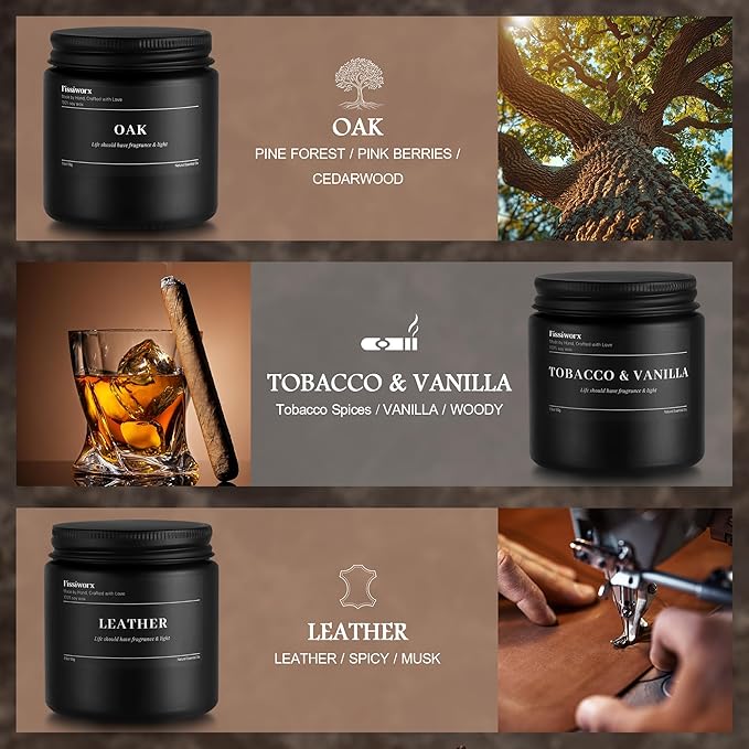 9 Pack Scented Candles Set Gifts for Men, Aromatherapy Candle Set with Scents (Leather/Vanilla/Oak) - Gift for Dad, Boyfriend, Birthday, Father’s Day, Christmas Gift, Christmas Gifts