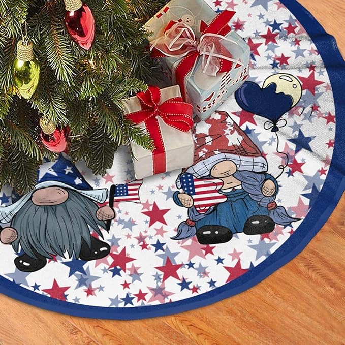 July 4th American Flag Patriotic Tree Skirt 36" Gnome Tree Mat for Christmas Xmasn Festive Party Yard Decorations Indoor Outdoor Ornaments