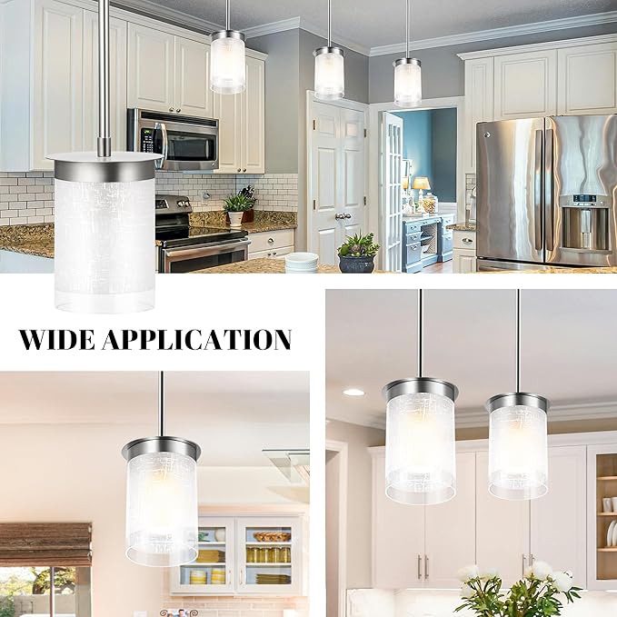Modern Pendant Light Glass Shade, for Kitchen,Dining Room,Bedroom, Bar,Office,Farmhouse,Sand Nickel,4.72 Inch Shade 40 Inch Cord(Glass is Treated with Cloth Patterns)