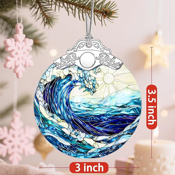 Christmas Ornaments: Stained Glass Ornament, Christmas Tree Ornament, Hanging Ornaments for Home Decor & Xmas Tree Decorations – Exquisite Holiday Decor, Gifts & Holiday Present - Ocean Waves