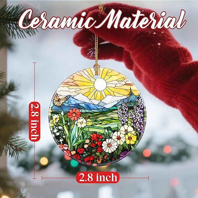 Christmas Ornaments, Dodosky 2.8in Ceramic Wildflower Ornament, Xmas Decor, Christmas Tree Ornaments, Xmas Decorations for Tree, Holiday Ornament, Flower Lovers Gifts, Gifts for Women, Mom, Grandma