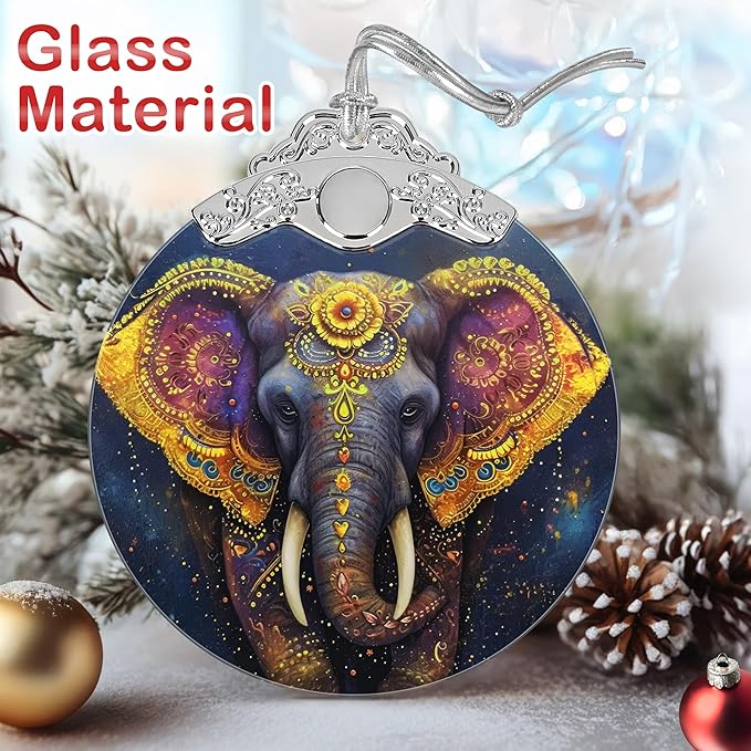 Christmas Decorations Ornaments, Stained Glass Ornament, Christmas Tree Ornaments, 2025 Gift Ornament, Xmas Gift for Friend Family Coworker - Elephant