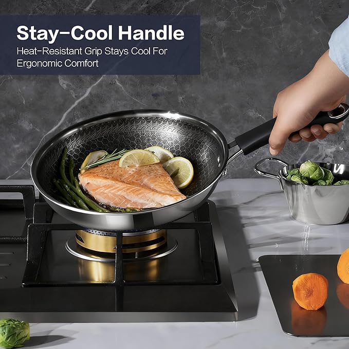 Non Stick Frying Set, 8, 10 and 12-Inch Hybrid Non Toxic Fry Pan Skillet with Lids, Dishwasher and Oven Safe, Induction Ready, Silver Kitchen Cookware set (7-Pcs Pan Set)