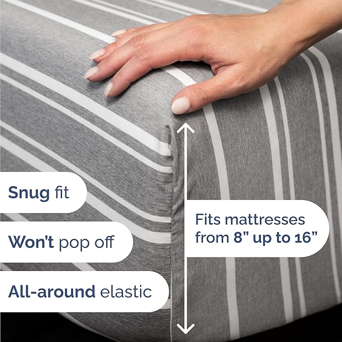 Twin Size 3 Piece Sheet Set - Comfy Breathable & Cooling Bed Sheets Set - Hotel Luxury Bedding for Women, Men, Kids, Teens, Boys & Girls - Deep Pockets, Soft, Wrinkle Free - Oeko-Tex - Grey Stripes 3