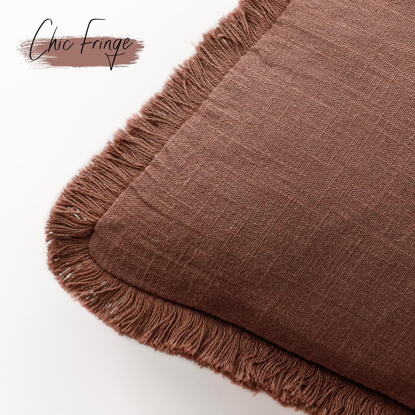 Foindtower Set of 2 Decorative Linen Fringe Throw Pillow Covers Cozy Boho Farmhouse Cushion Cover with Tassels Soft Accent Pillowcase for Couch Sofa Bed Living Room Home Decor,26×26 Inch,Rust Red