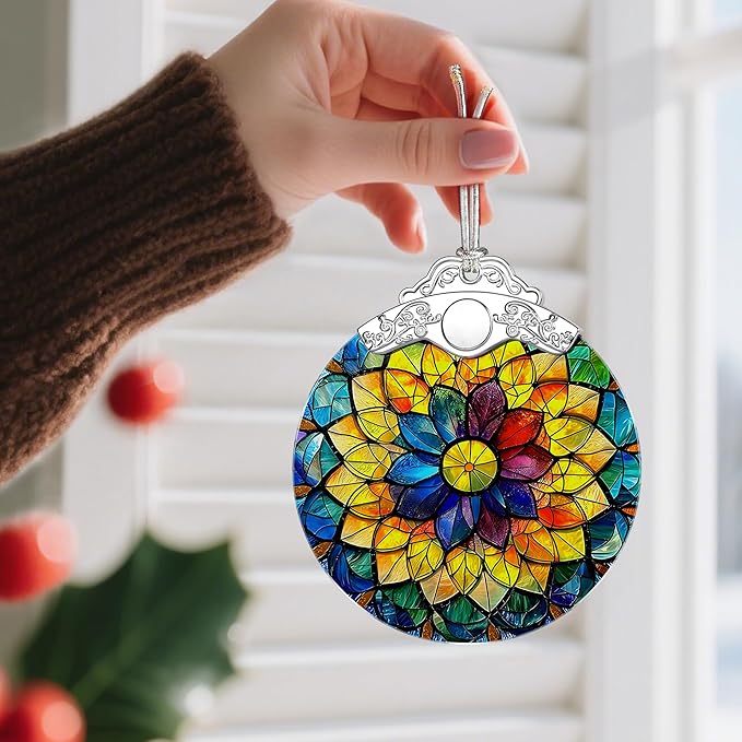 Stained Glass Ornament, Christmas Ornaments, Christmas Decorations for Tree, Holiday Ornament, Gifts for Her, Holiday Party Gifts, Gift Ideas & Xmas Gift - Rainbow Mandala