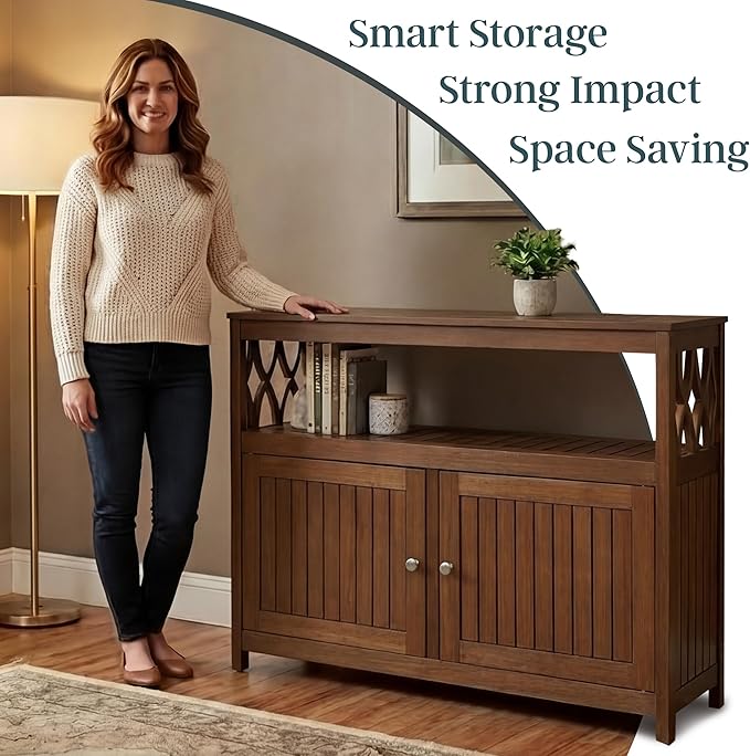 DTY Outdoor Living Longs Peak Eucalyptus Wood Sideboard Table, Outdoor Buffet Cabinet with Storage, Brown Weather-Resistant Finish