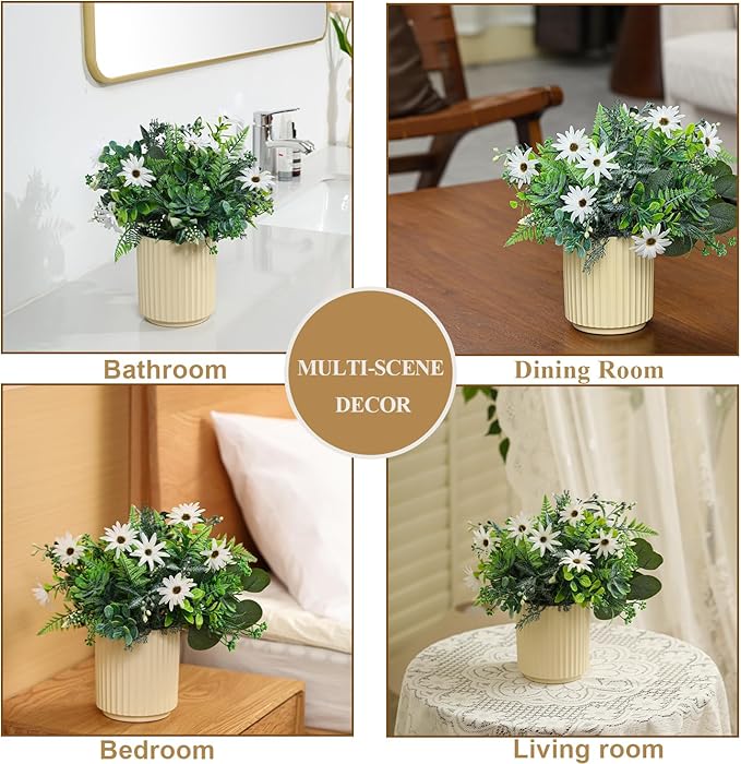 Artificial Flower and Fake Plants in Ceramic Pot,Artificial Plants Indoor, Fake Flowers in Vase for Table Centerpiece Decorations, Faux Plants Flowers Arrangement for Home Office Decoration