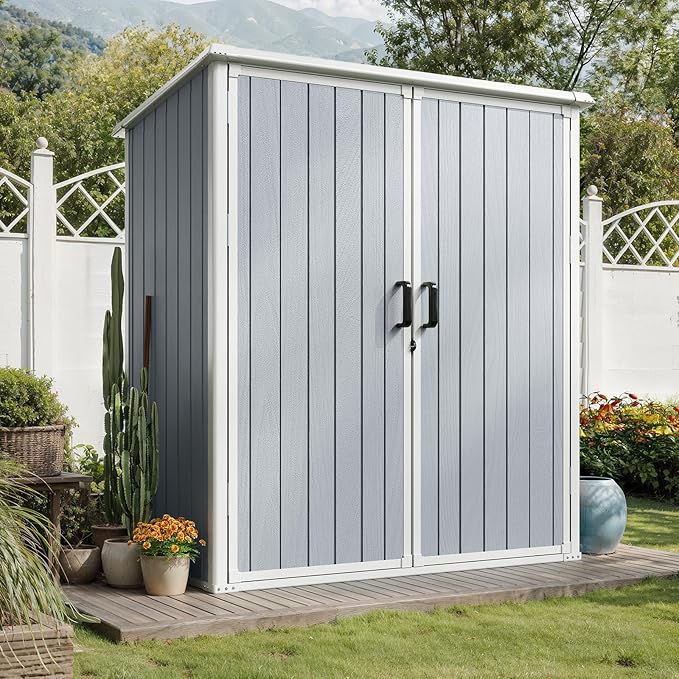 5x3FT Storage Shed Plastic Outdoor Storage Shed Waterproof Outdoor Shed with Floor and Lockable Door for Garden, Lawn, Backyard