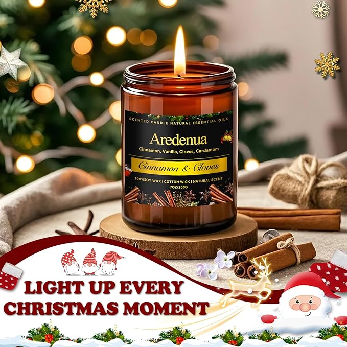 Cinnamon & Cloves Candle | Christmas Scented Candles, Soy Candles for Home, Holiday Aromatherapy Candle Gift for Women Men – Warm Spiced Christmas Gifts for Home