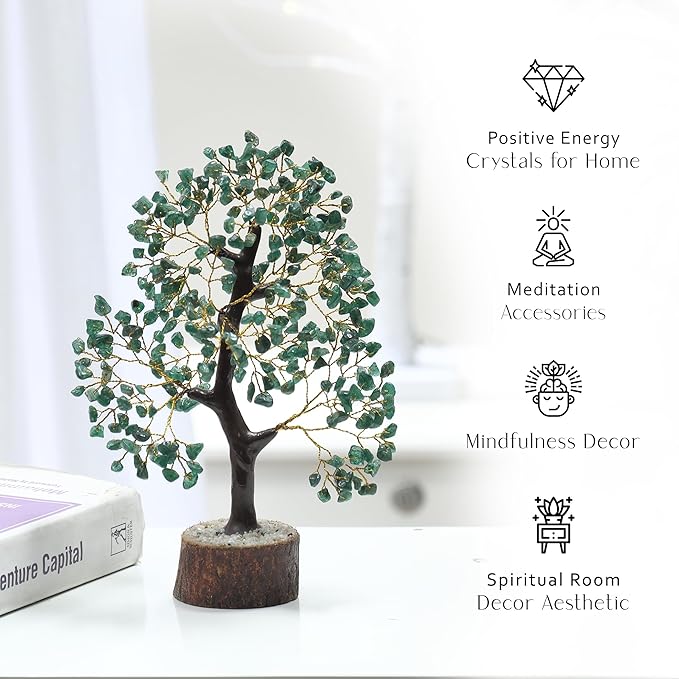 PYOR Green Aventurine, Crystal Tree of Life, Green Aventurine Crystal, Feng Shui Decor for Home, Bonsai Tree, Green Office Decor Women, Crystals and Stones, Meditation Accessories