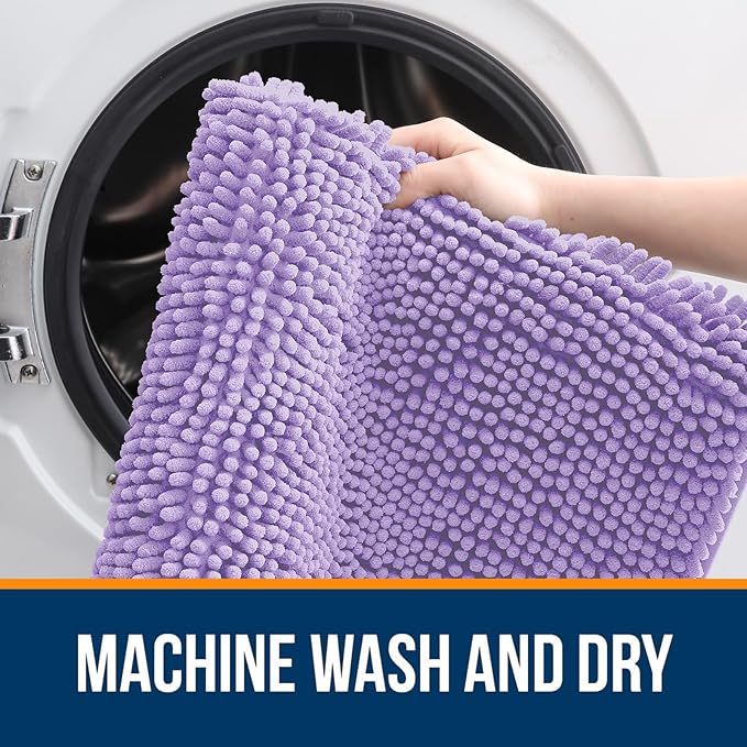 OLANLY Bathroom Rugs 59x24, Extra Soft Absorbent Chenille Bath Rugs, Rubber Backing Quick Dry, Machine Washable Bath Mats for Bathroom Floor, Tub and Shower, Home Decor Accessories, Lavender